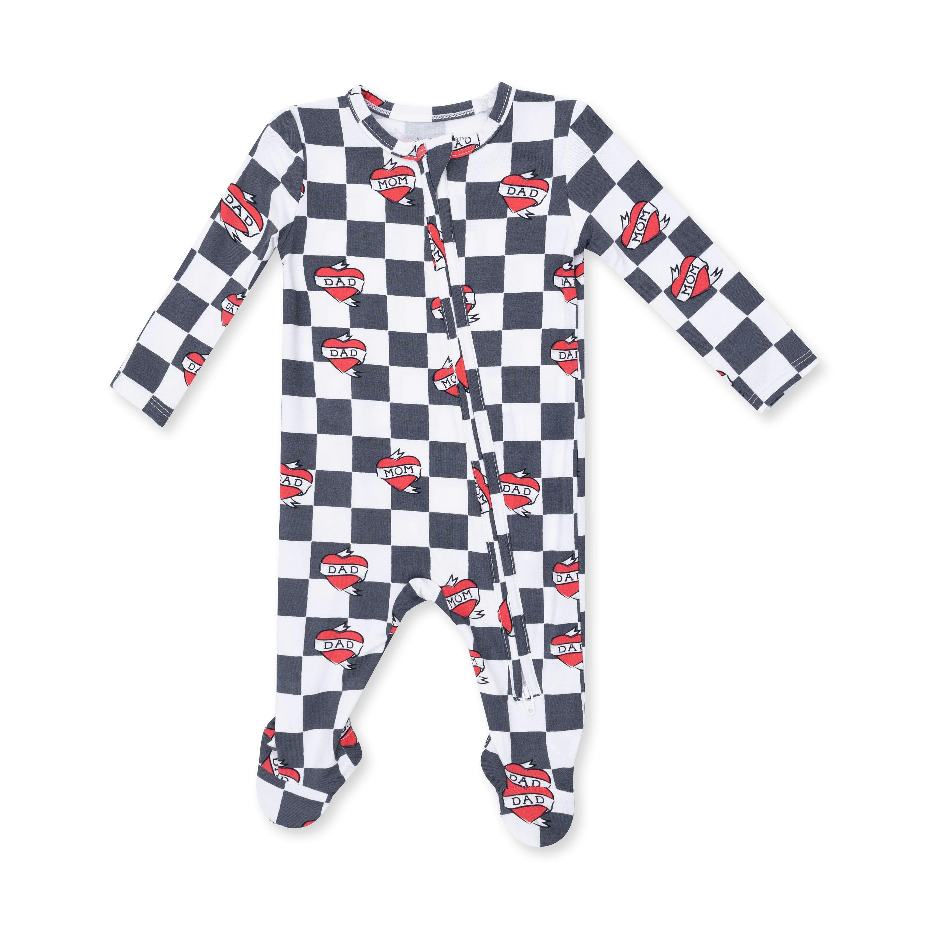 Heart Tattoo Check Black - 2 Way Zipper Footie
