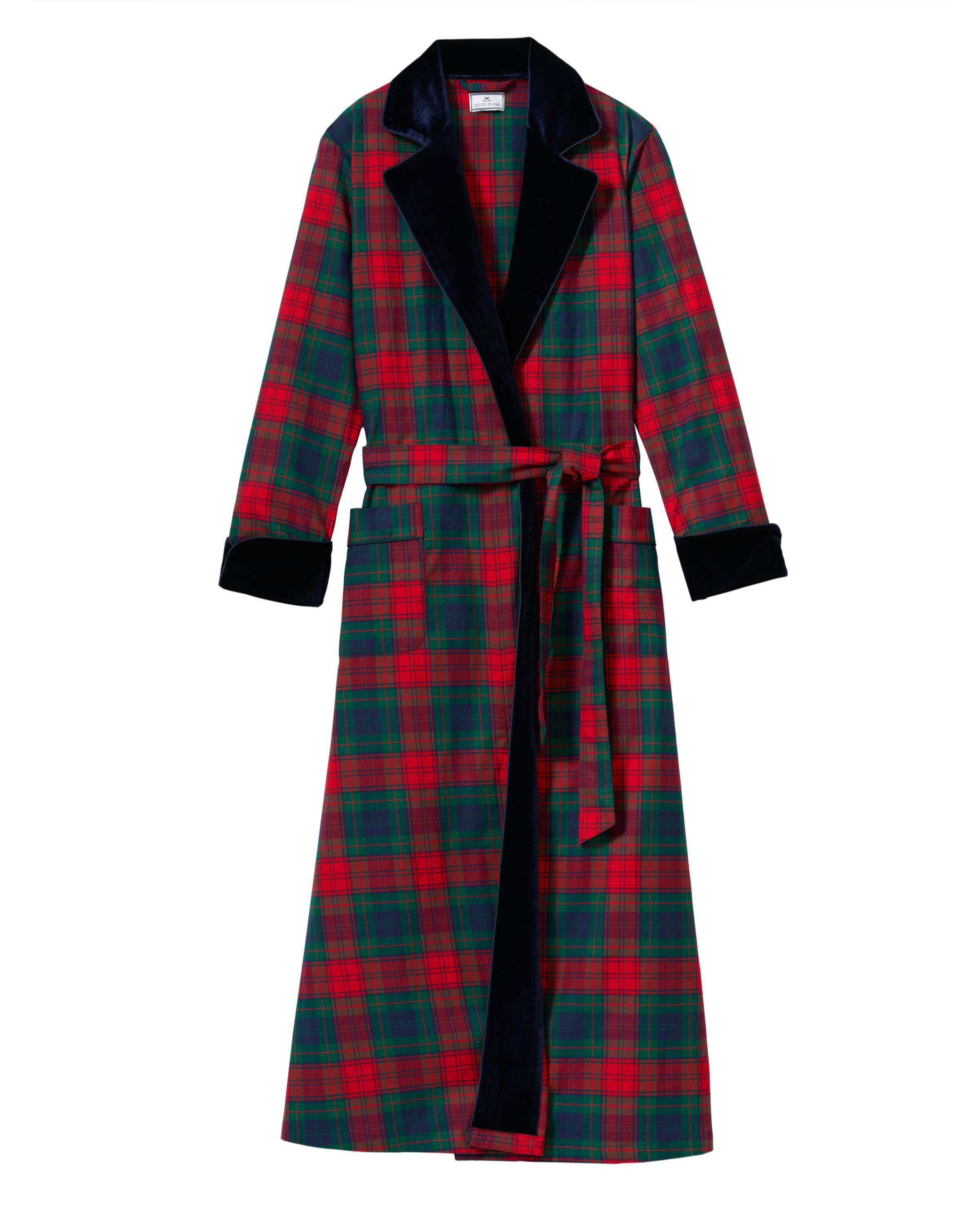 Women's Brushed Twill Velvet Trim Robe in St. James Tartan