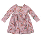 Girls Long Sleeve Henley Dress in Mini Lilac Cluster