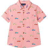 Boys Blue Printed Knit Buttondown | Orange Cars