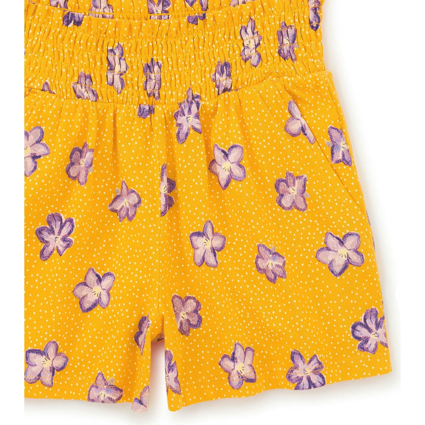Paperbag Smocked High-Waist Mid-Thigh Shorts, Purple