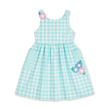 Gingham Linen-Look Dress With Flowers