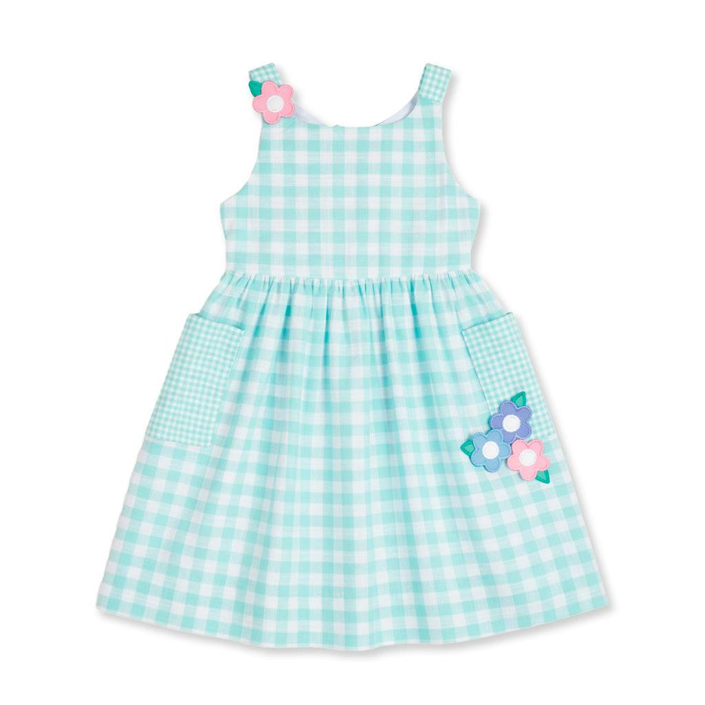 Gingham Linen-Look Dress With Flowers