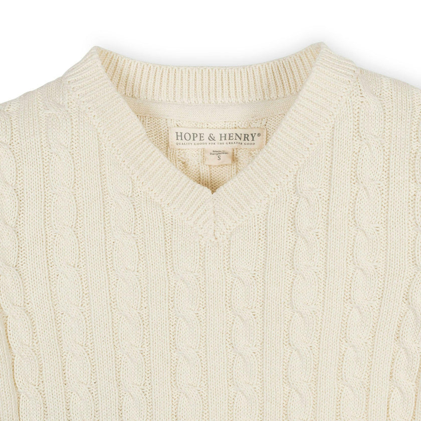 Organic V-Neck Cable Sweater