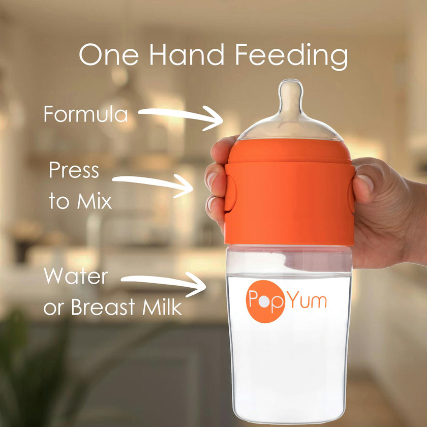 PopYum 9 oz Orange Anti-Colic Formula Making/Mixing/Dispenser Baby Bottle with #2 Medium Flow Nipple