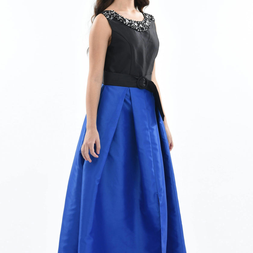 Blue Lucena Sleeveless Gem Gown