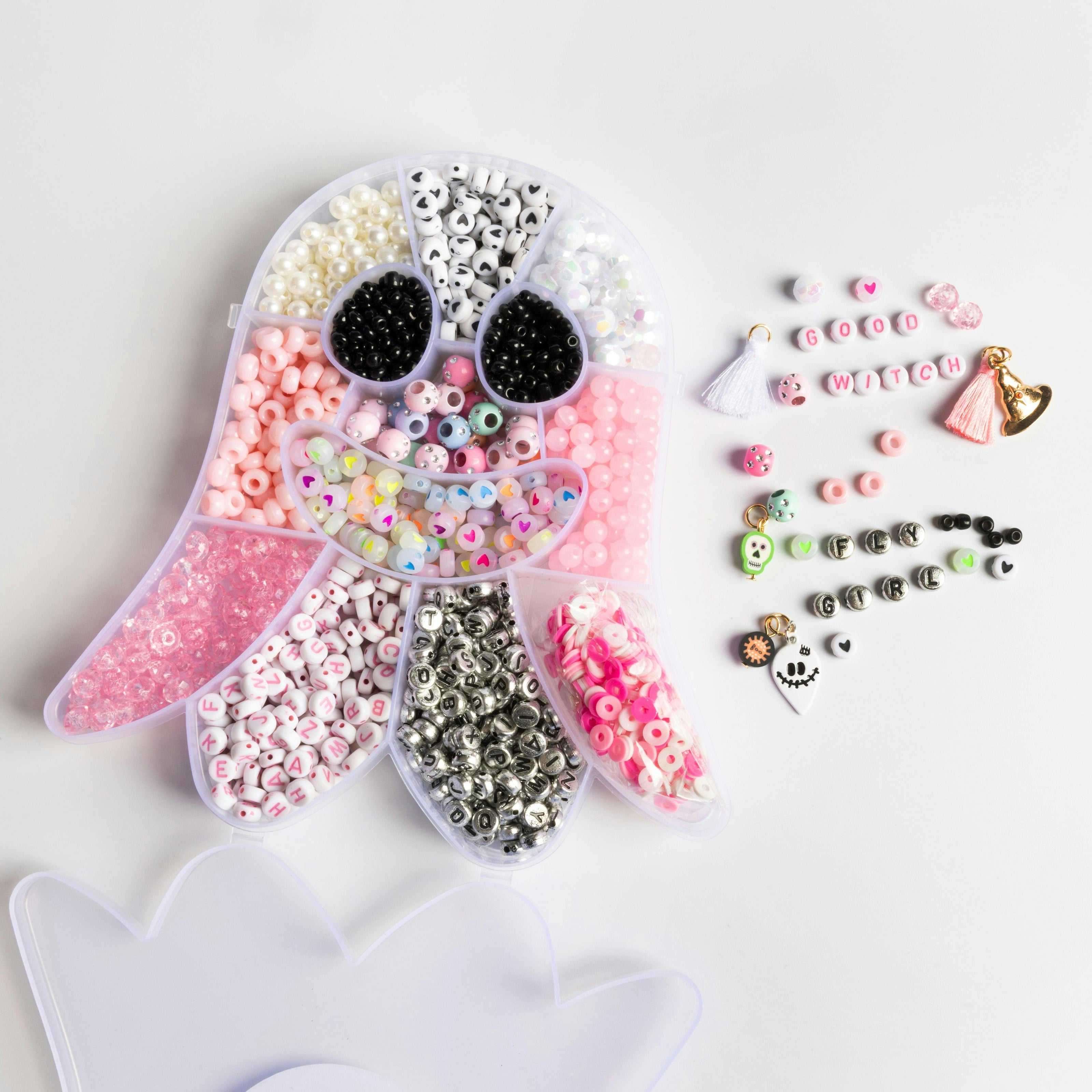 Pastel Pink Glow in the Dark Halloween Ghost Compartment Box DIY Letter Bead Box