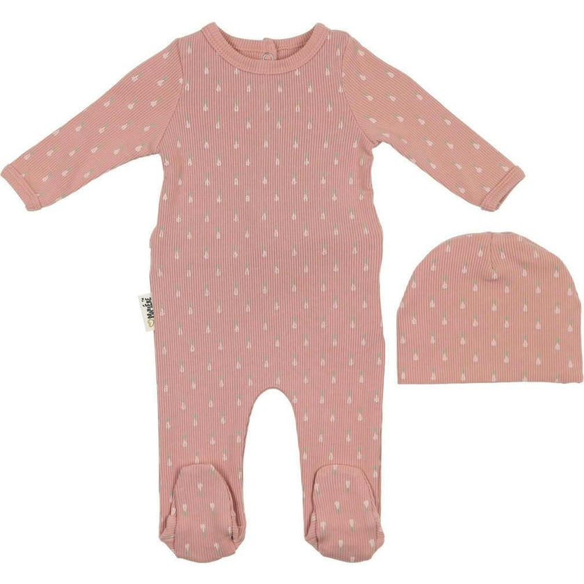 Ribbed Pineapple Footie and Beanie Set