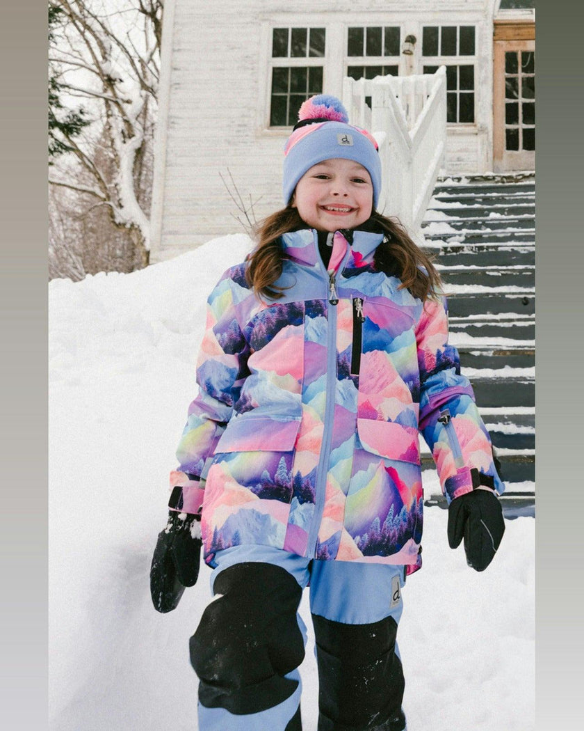 Two Piece Play Snowsuit Pink Mountain Print With Blue Pants