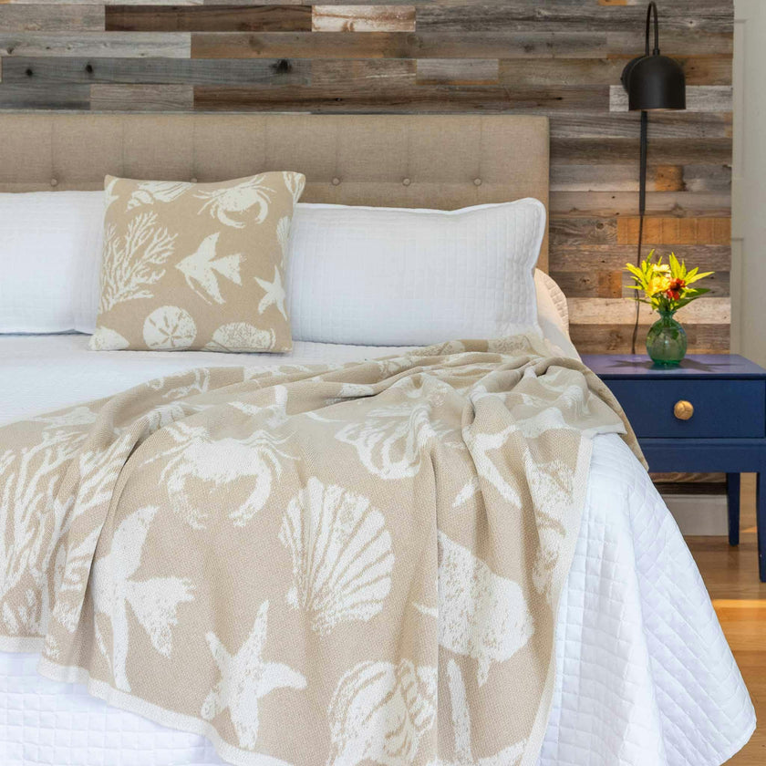 Cotton Sustainable Knit Throw Blanket | Coastal - Sea Life
