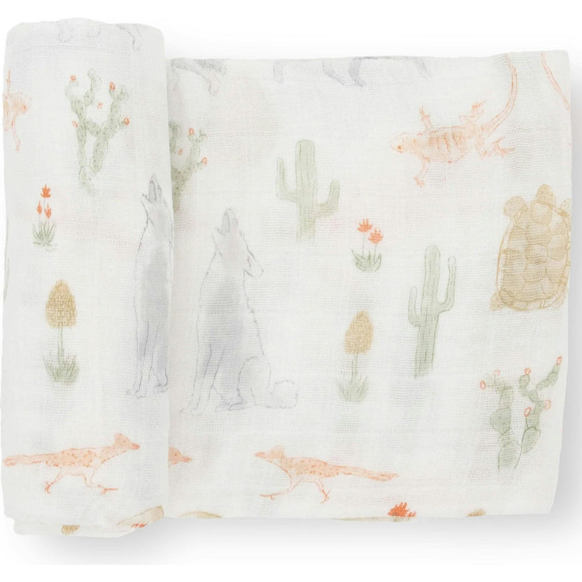Cotton Muslin Swaddle Blanket - Blue Rainbow