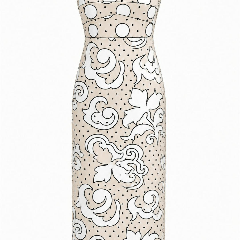 Sonya Ivory Noir Dotted Embroidery Midi Dress
