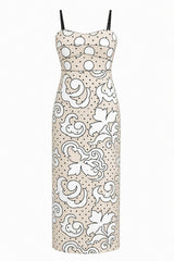Sonya Ivory Noir Dotted Embroidery Midi Dress