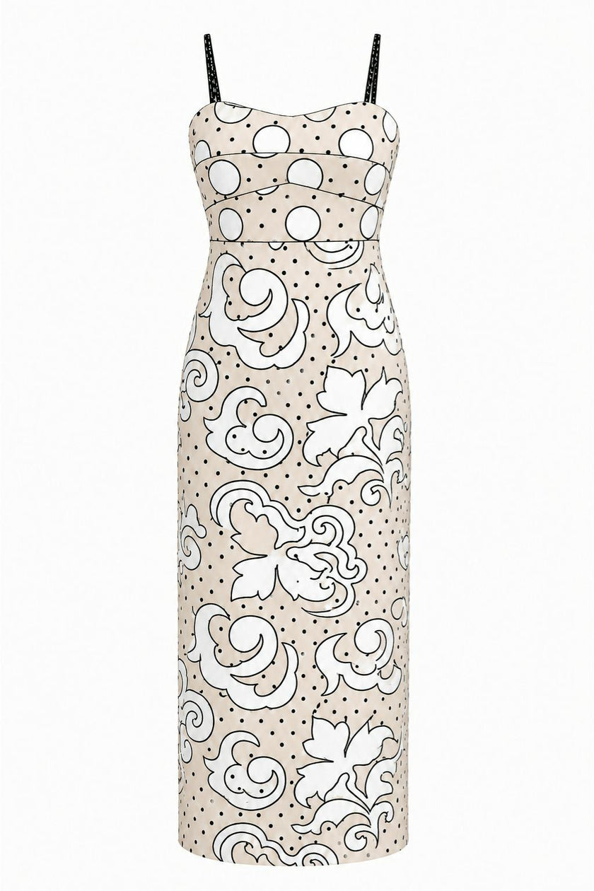 Sonya Ivory Noir Dotted Embroidery Midi Dress