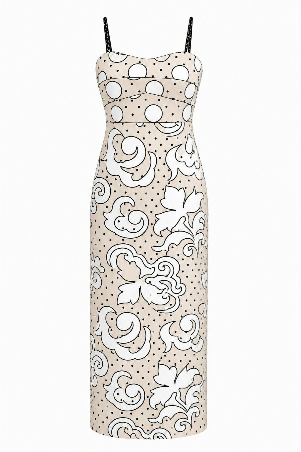 Sonya Ivory Noir Dotted Embroidery Midi Dress