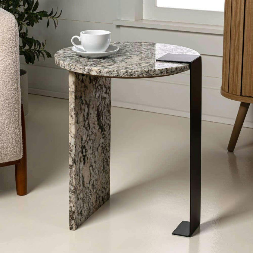 Lyra 20.66" Contemporary Natural Marble/Metal Handmade Round End Table