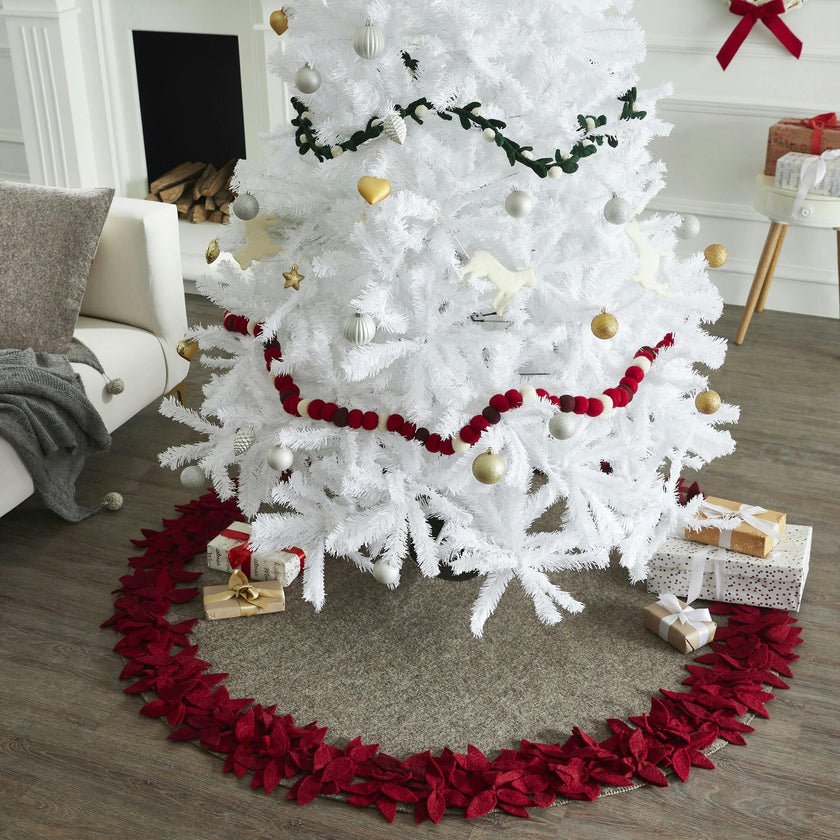 Handmade Overlapping Flowers Christmas Tree Skirt - Natural Red-64"