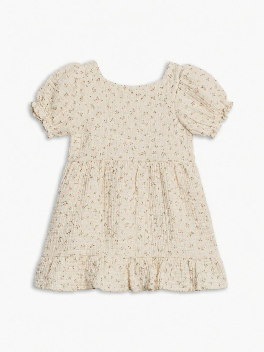 Celine Muslin Square Neck Dress - Camellia Floral / Shell + Fern