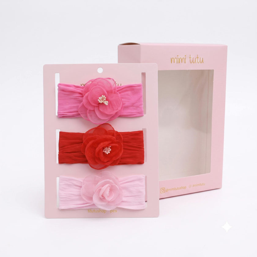 Multicolor Elastic Flower Headband Set