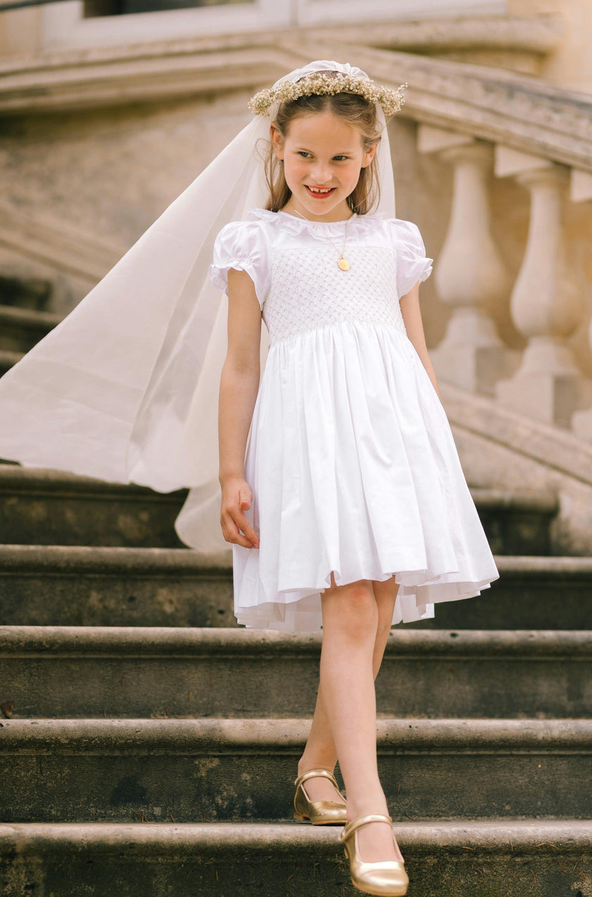 Antoinette Ceremony White Smocked Girl Dress