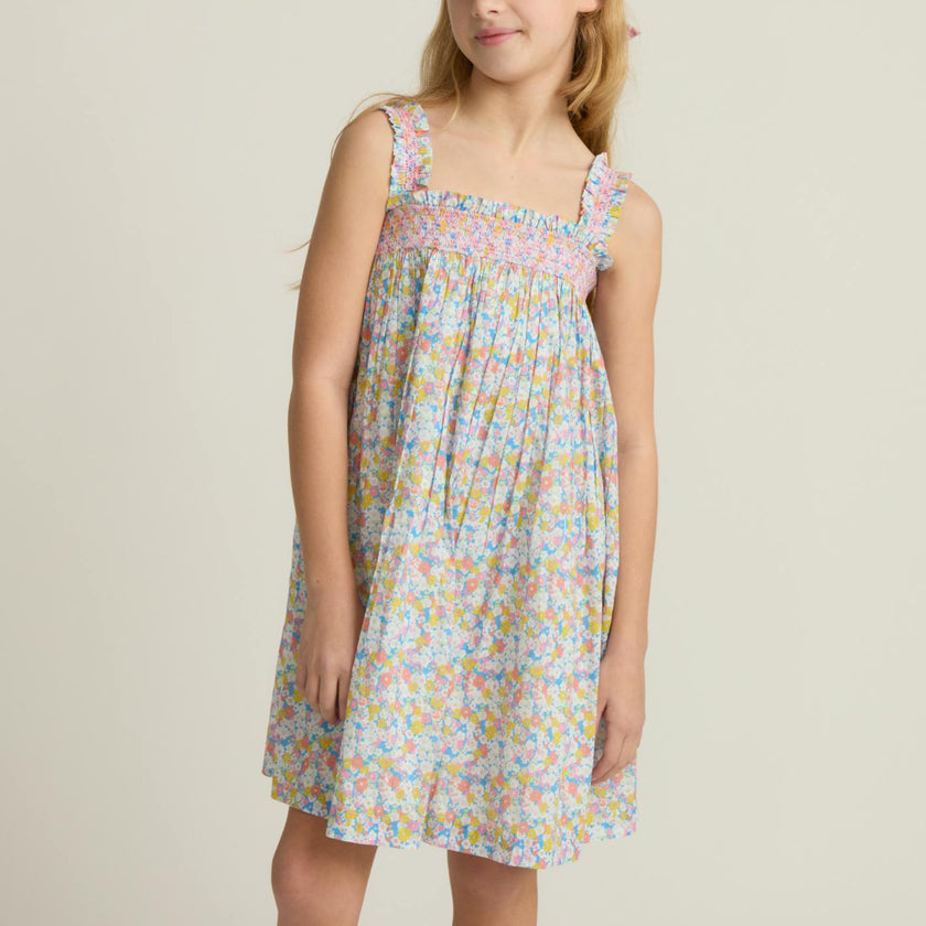 girls jasmine blossom smocked ruffle strap dress