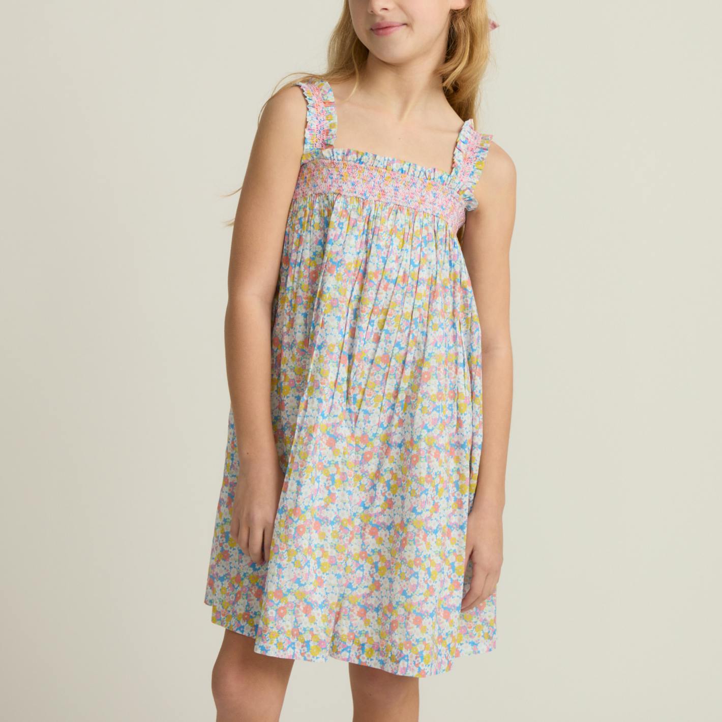 girls jasmine blossom smocked ruffle strap dress