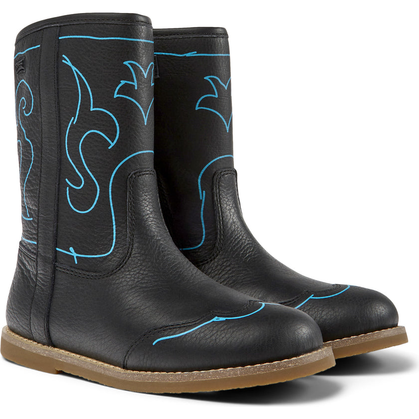 Savina Twins Print Leather Boots, Black