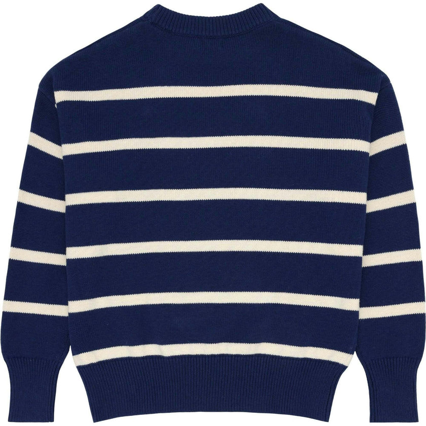 Women's Navy And Cream Wide Stripe Knit Sweater