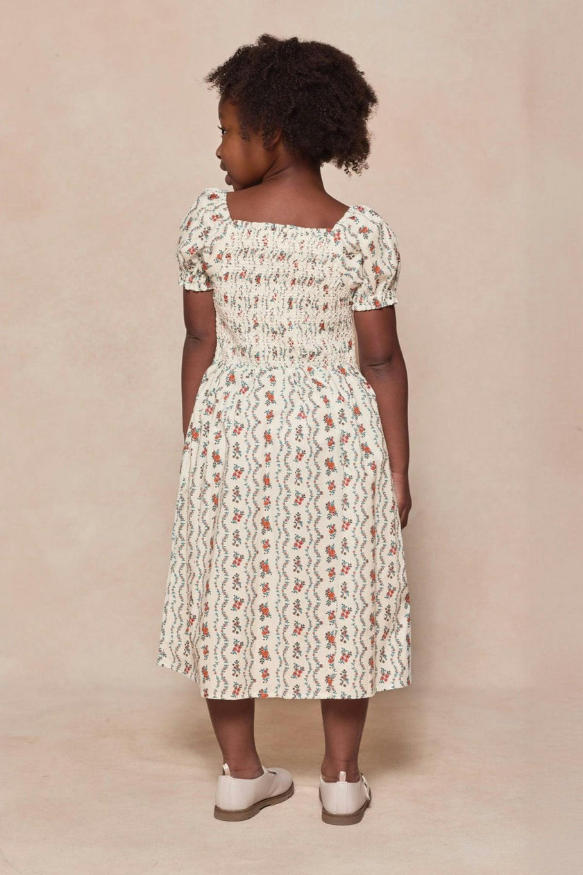 Mini Sunday Best Dress in Linear Poppy Woodblock
