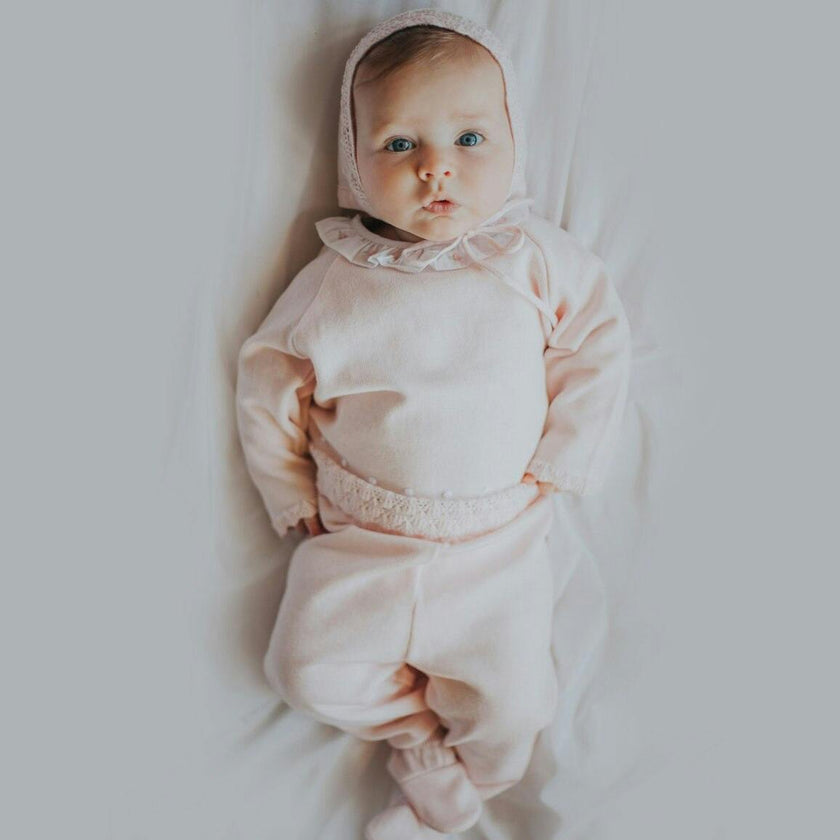 Rose Ruffle Collar Diamond Knit Set Pink