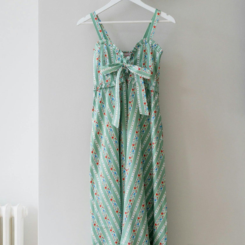 Sage Floral Stripe Toledo Women Midi Dress
