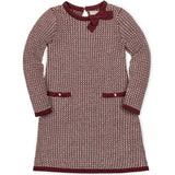 Organic Long Sleeve Bow Detail Tweed Sweater Dress, Red