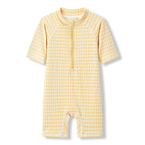 Yellow Gingham Zipper Shortall Swimsuit