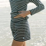 women's navy and cream stripe short
