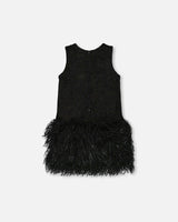 Sleeveless Bi-Material Lurex Dress with Feathers