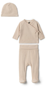 Ribbed Wrap Top, Leggings, and Hat Three Piece Set
