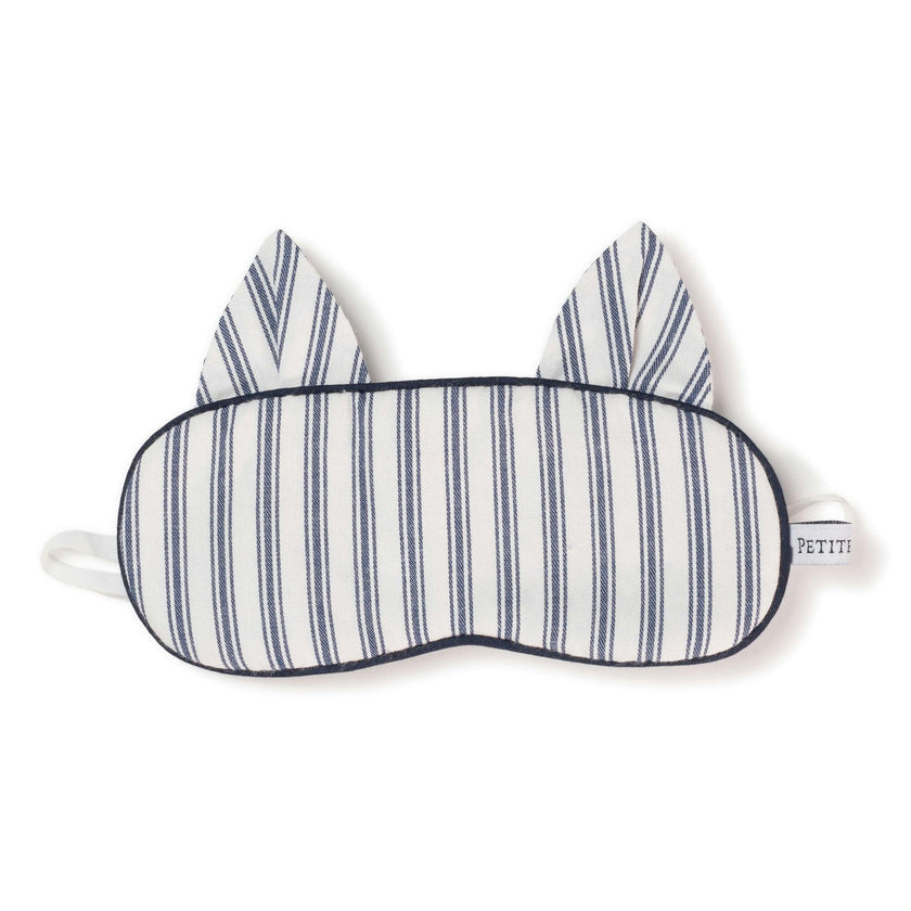 Kid's Twill Kitty Sleep Mask in Navy French Ticking