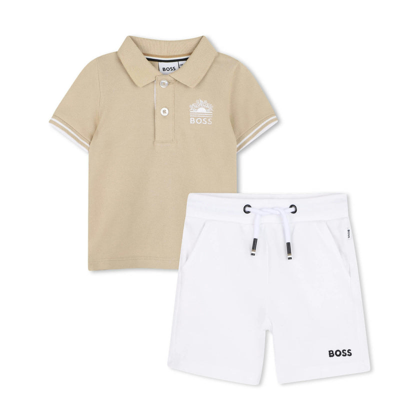 Beige & White Polo Set