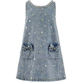 Crystal Heart Denim Bow Dress