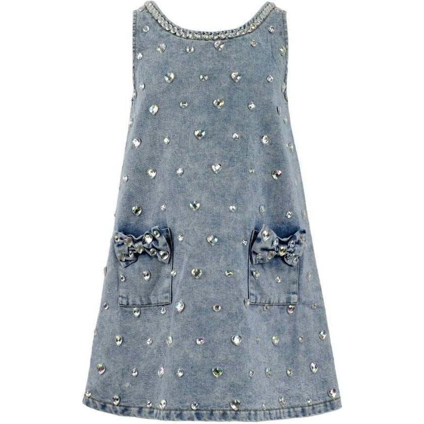 Crystal Heart Denim Bow Dress