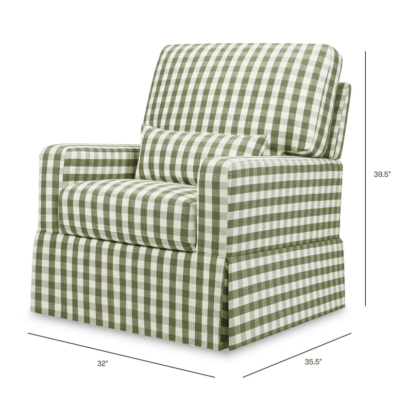 Crawford Pillowback Comfort Swivel Glider in Moss Green Gingham