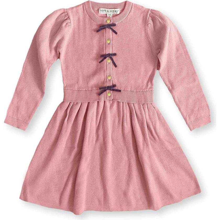 Baby Organic Button Front Bow Detail Sweater Dress, Pink