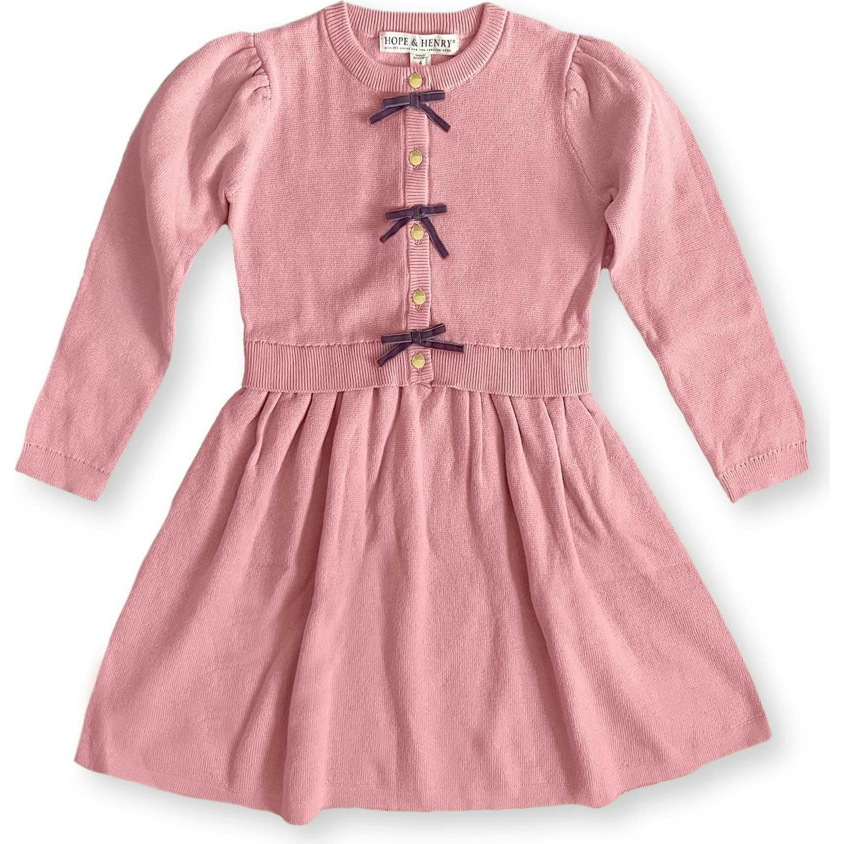 Baby Organic Button Front Bow Detail Sweater Dress, Pink