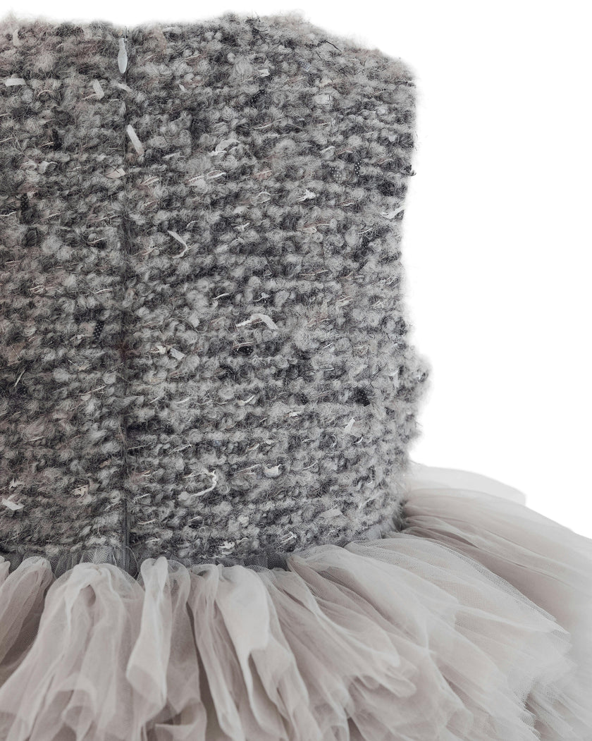Gray Textured Bodice Tulle Gown