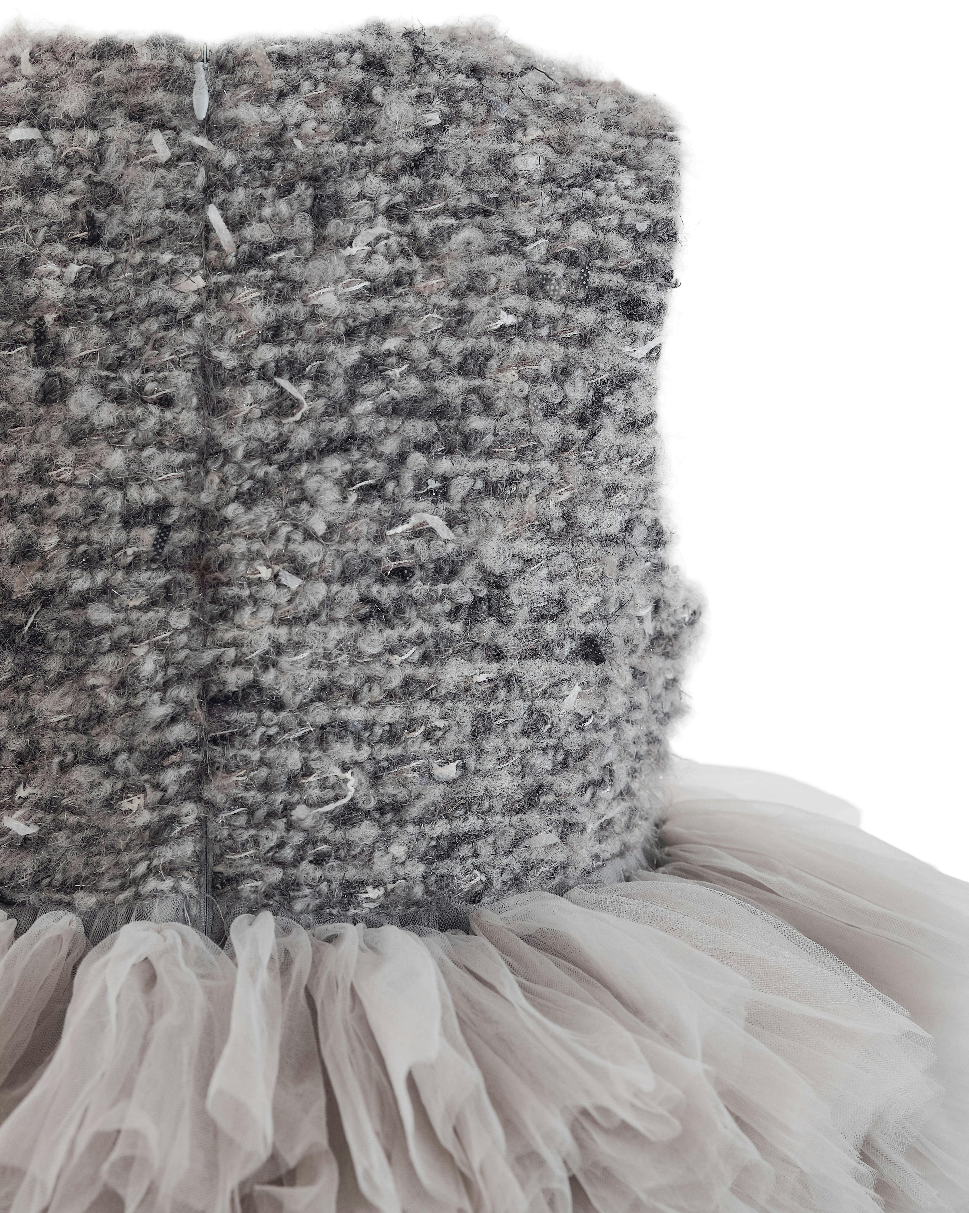 Gray Textured Bodice Tulle Gown