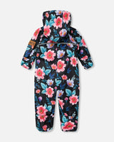 Baby Mid-Season One-Piece Outerwear With Hat Black Printed Flowers