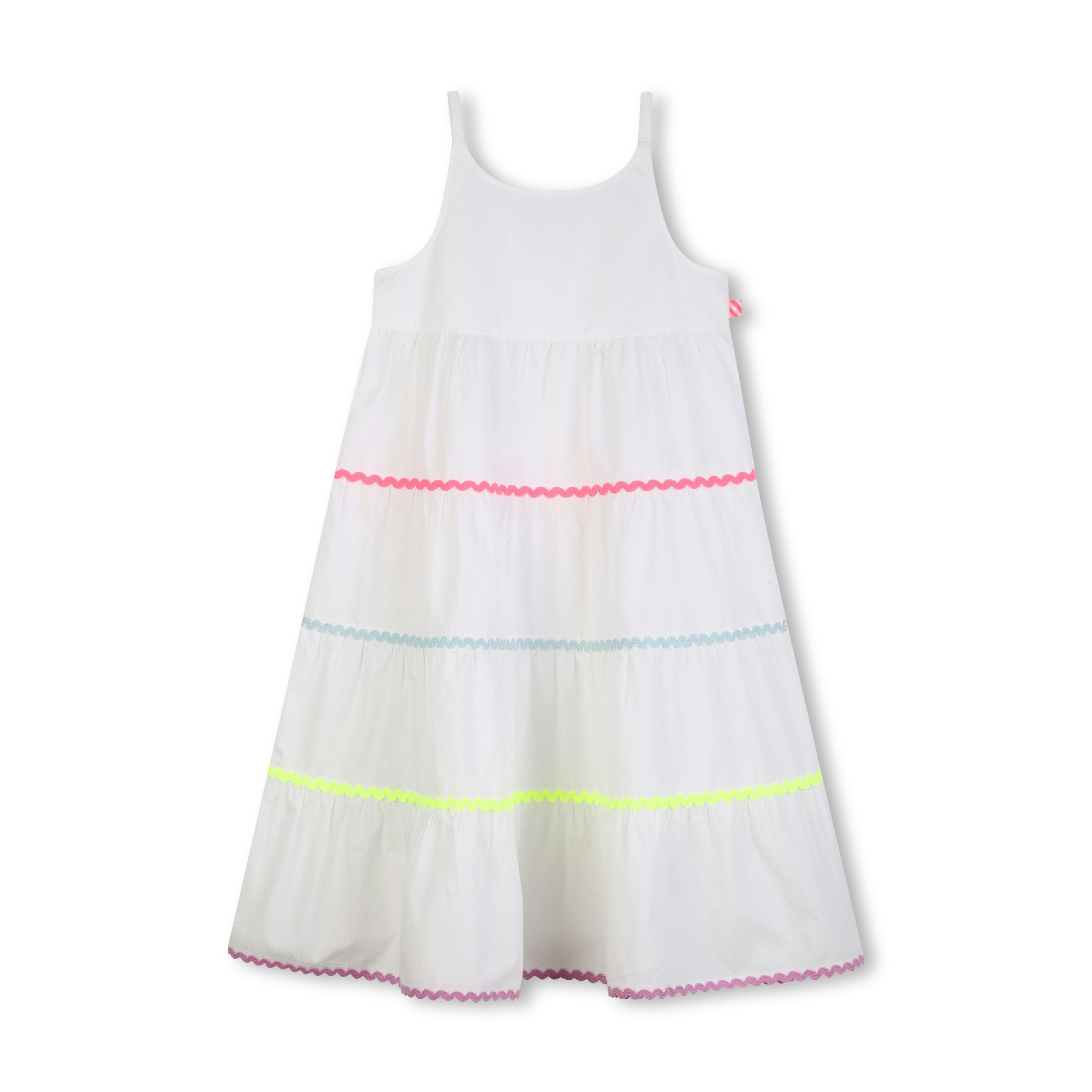 White & Multicolor Trim Kids’ Dress