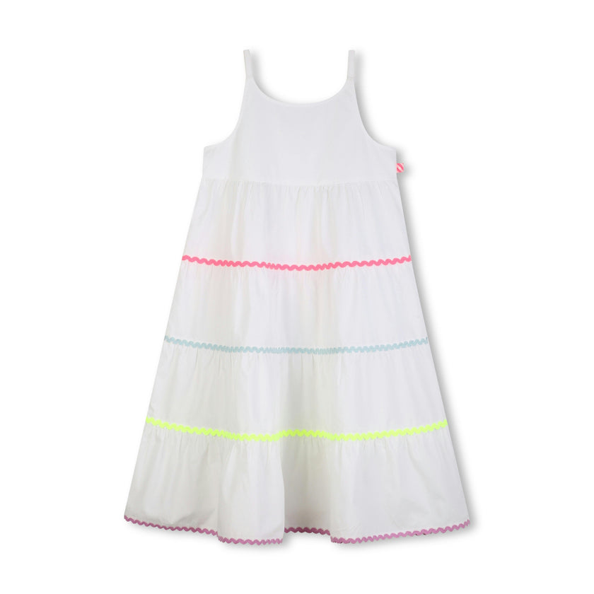 White & Multicolor Trim Kids’ Dress