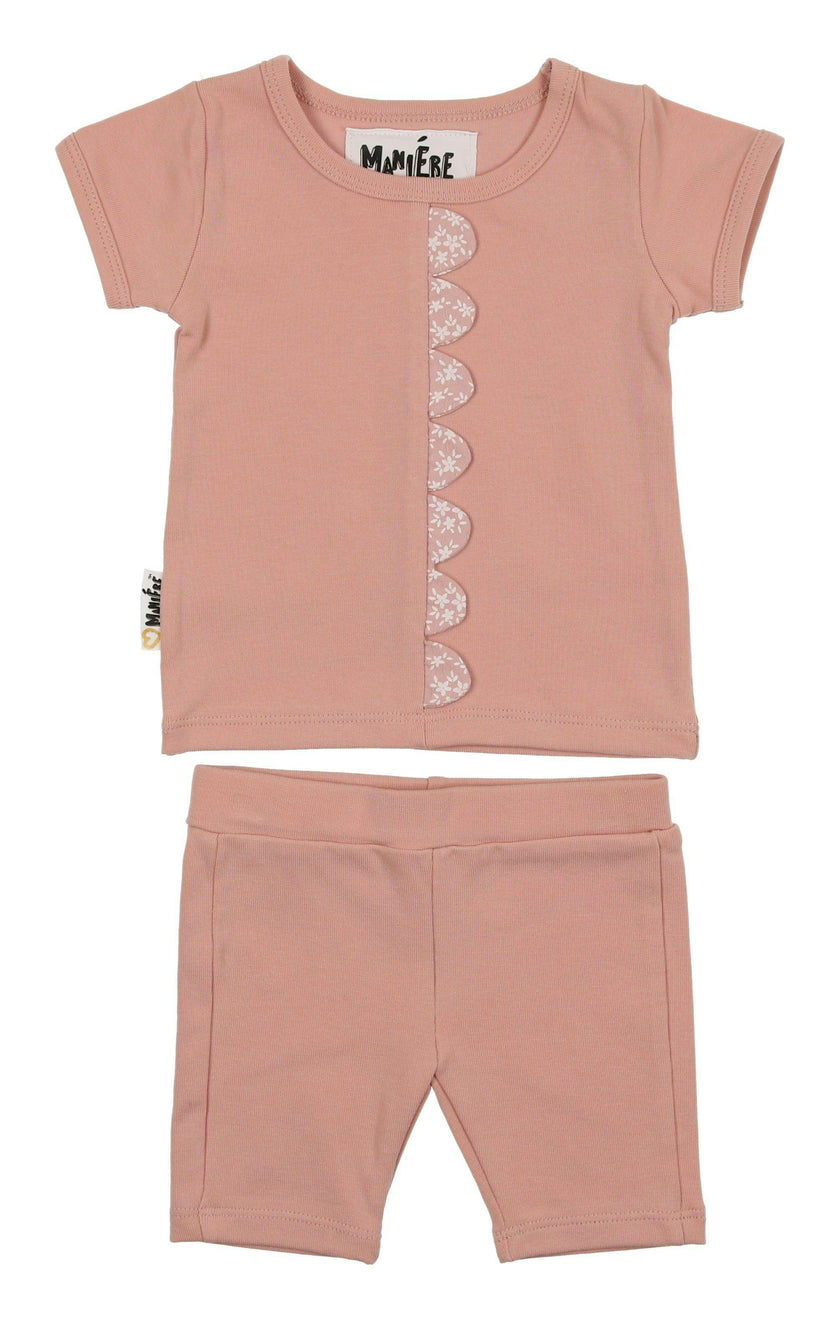 Floral Scalloped Front Top & Short Set
