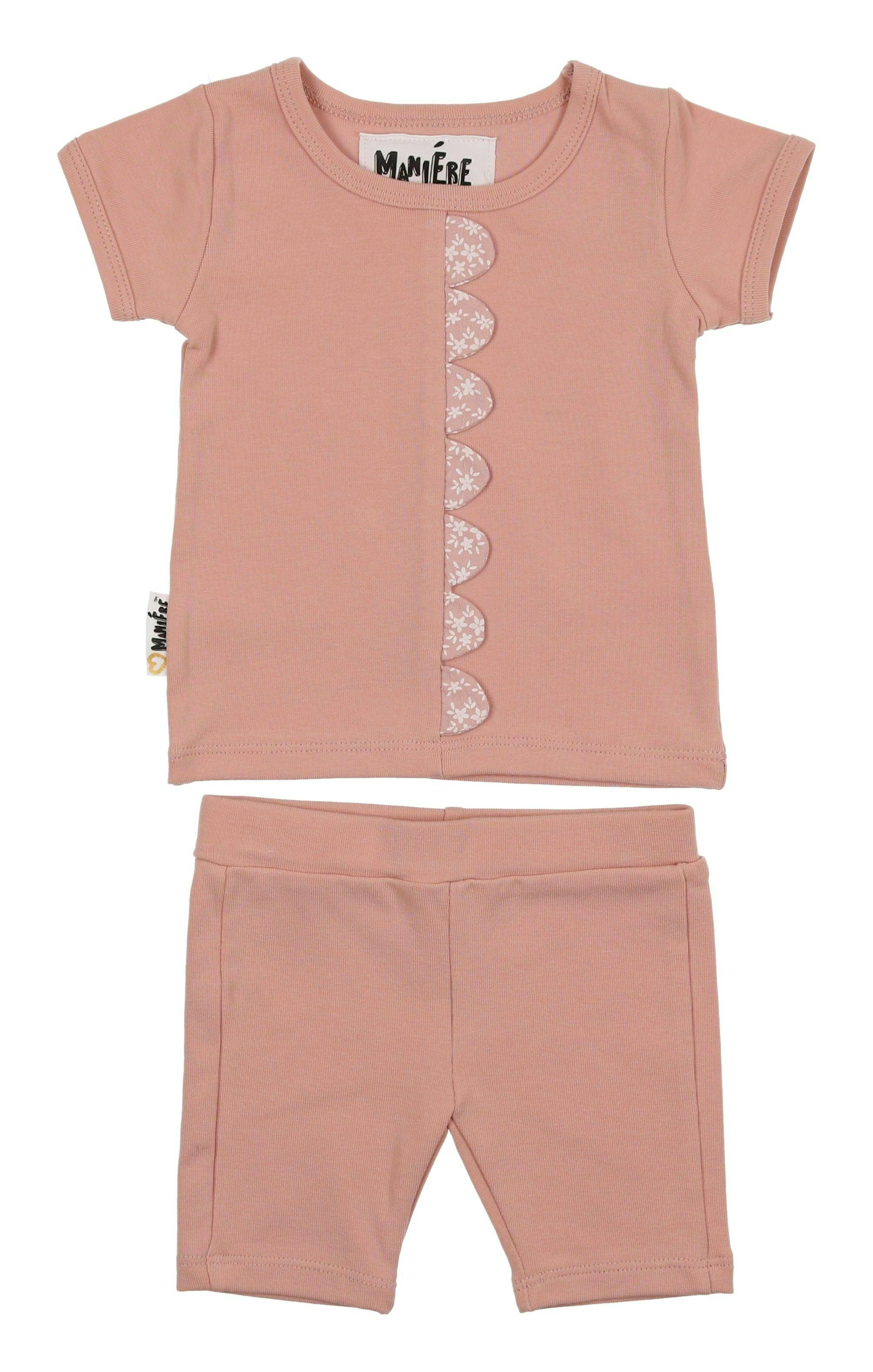 Floral Scalloped Front Top & Short Set
